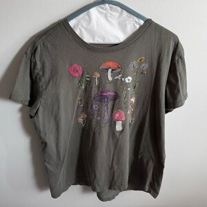 Graphic T-Shirt with Mushroom and Flower Design